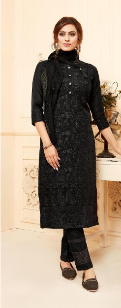 Women's Classic Chikankari Kurti with Pants & Scarf Set