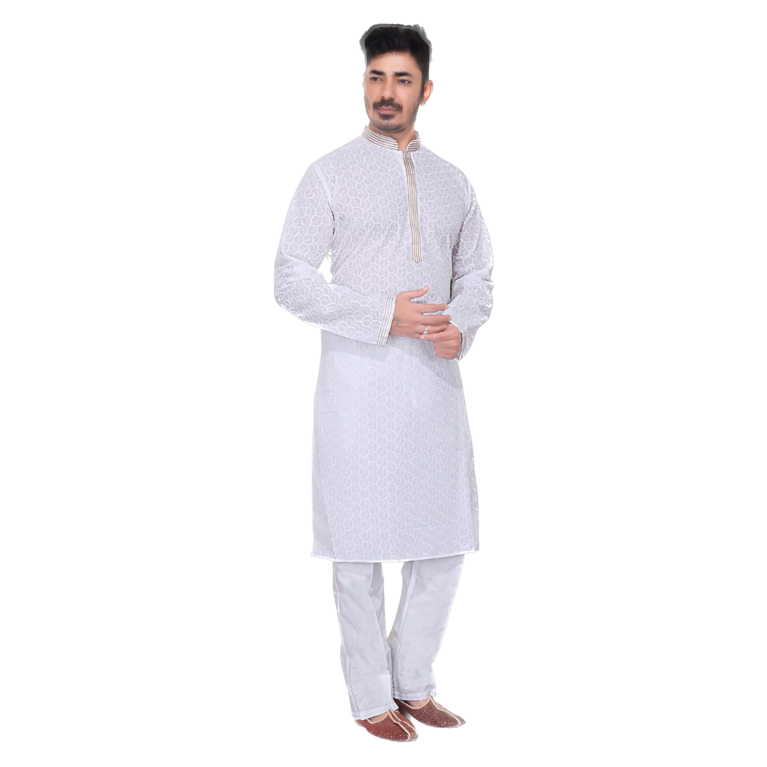 Chikankari kurta with neck detailing