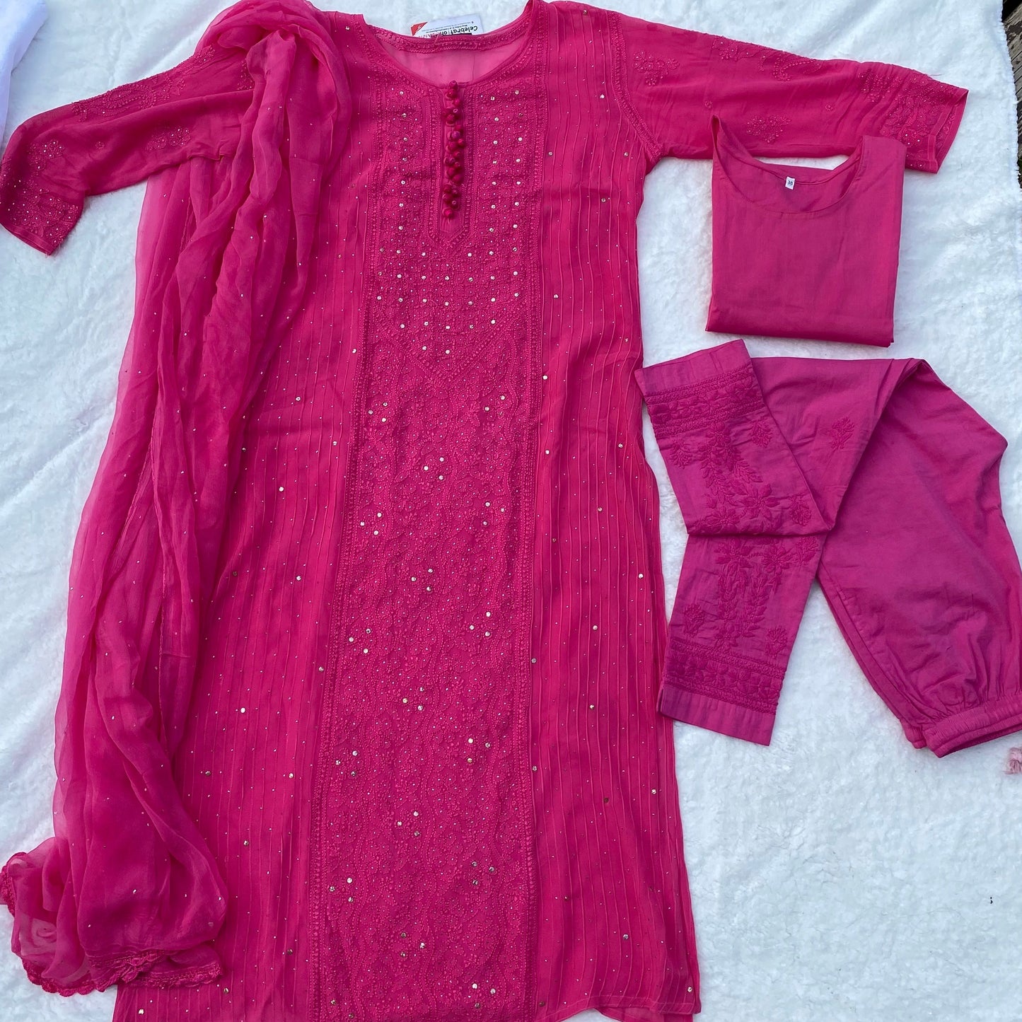 Pure chikankari with mukaish 4 piece set