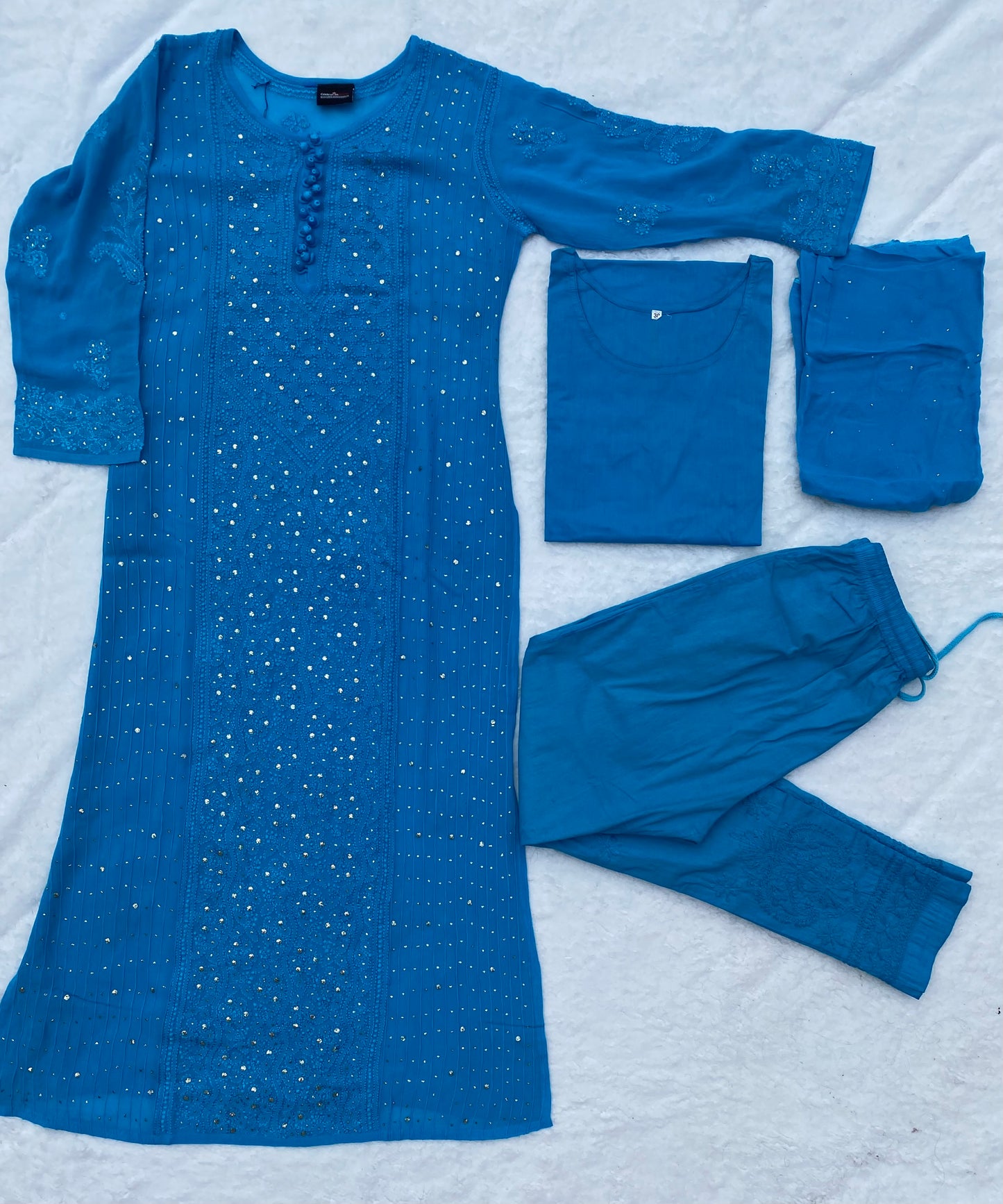 Pure chikankari with mukaish 4 piece set