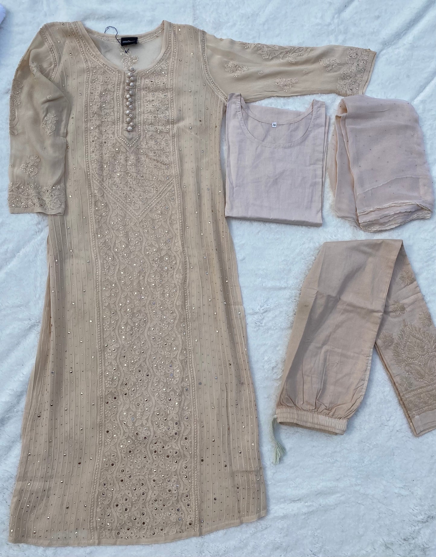 Pure chikankari with mukaish 4 piece set