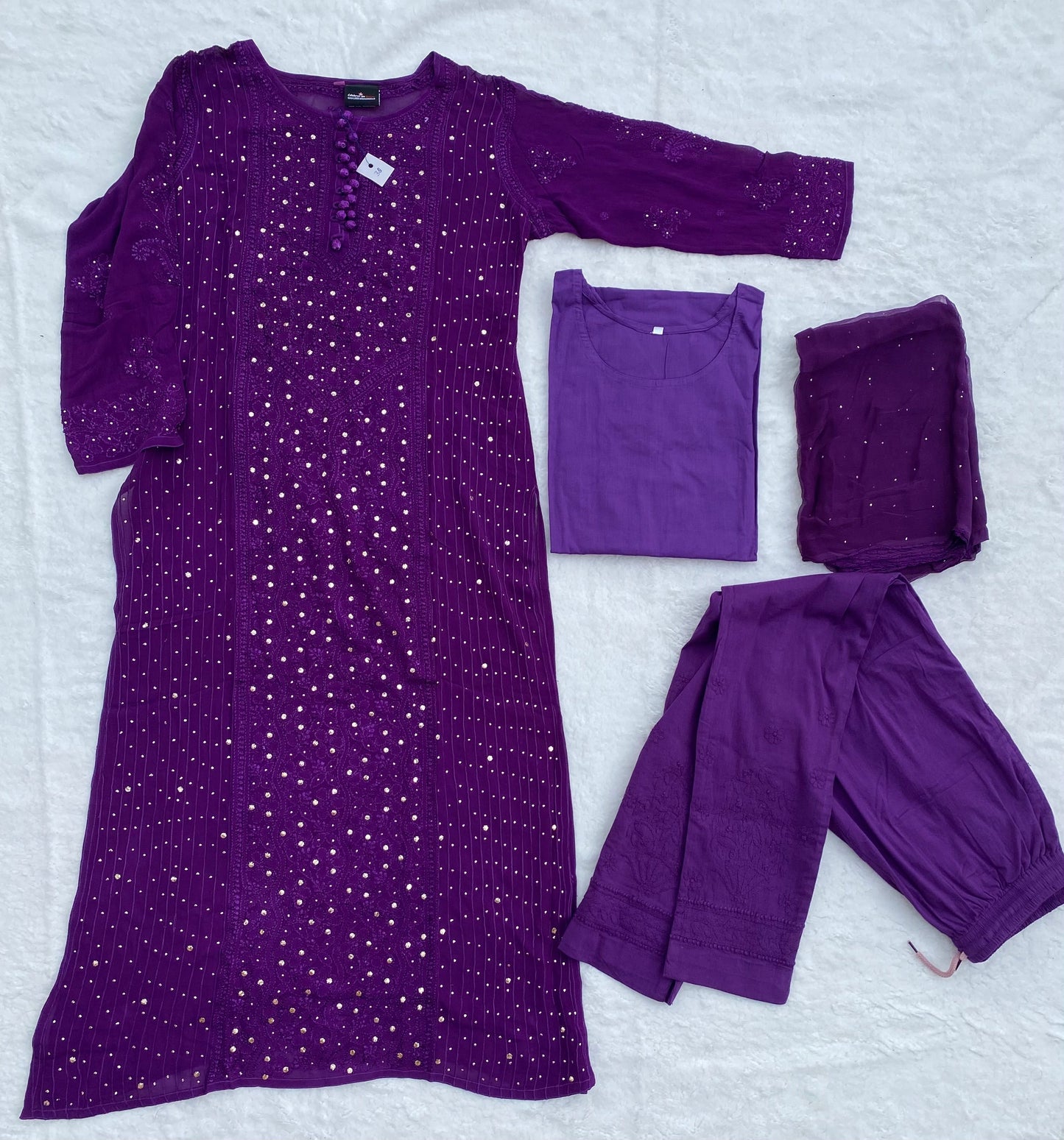 Pure chikankari with mukaish 4 piece set