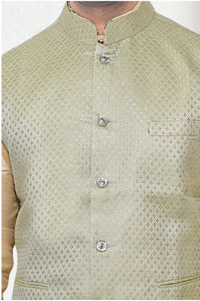 Mens Peach color Waist Coat With Gold Sparkled