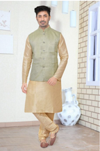 Mens Peach color Waist Coat With Gold Sparkled