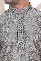 Mens Kurta Set Brocade Fabric Grey With Inner Stitched