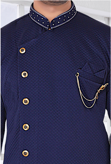 Blue Royal Sherwani Set -Textured Elegance