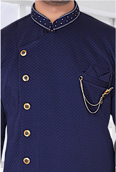 Mens  Sherwani Set Royal Blue  -Textured Elegance