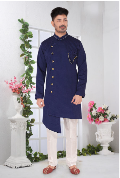 Blue Royal Sherwani Set -Textured Elegance