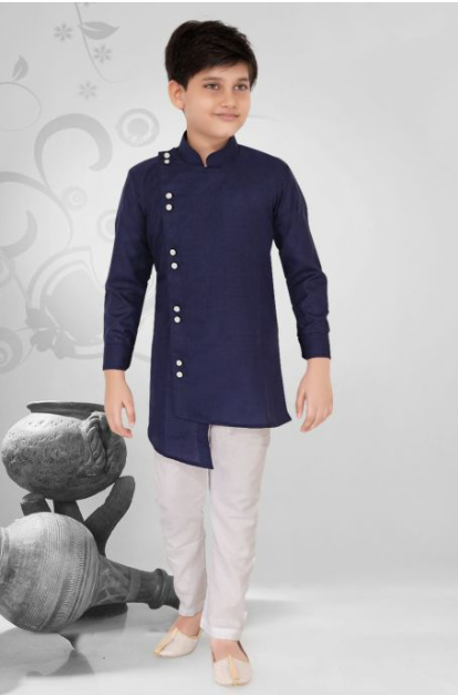Boys Party Wear Side Cut Styling Kurta Pyjama Set