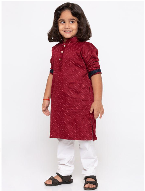 Boys Premium Fabric Cotton Kurta Pyjama Polka Dots