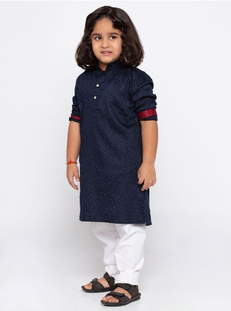 Boys Premium Fabric Cotton Kurta Pyjama Polka Dots