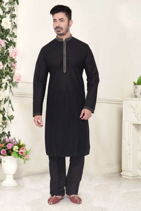 MENS CHIKANKARI KURTA PYJAMA SETS