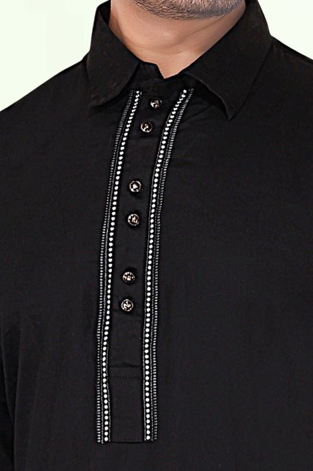 MENS BLACK PUNJABI COLLAR STYLE LATEST FASHION KURTA PYJAMA SET