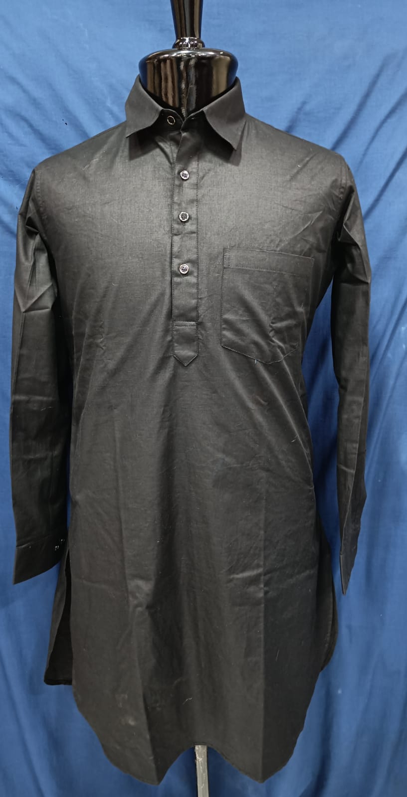 MENS BLACK PUNJABI COLLAR STYLE LATEST FASHION KURTA PYJAMA SET