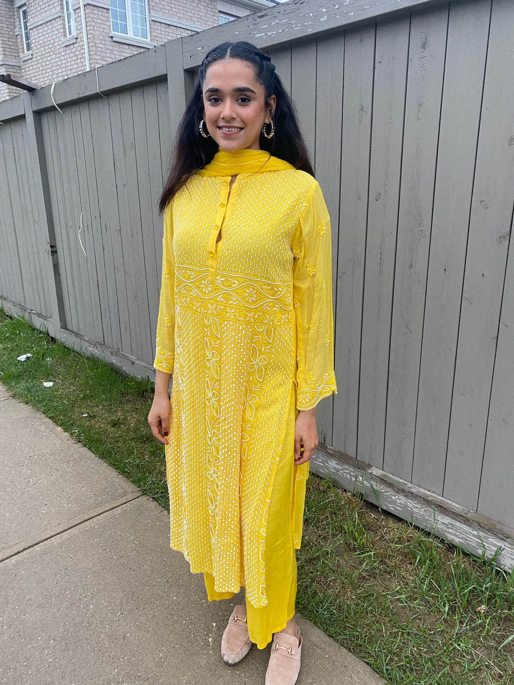 Pure chikankari moti hand embroidered 3 piece suit set