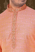 MENS PEACH KURTA SET JACQUARD FABRIC