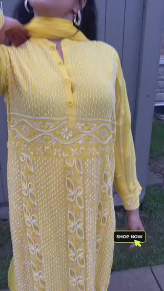 Pure chikankari moti hand embroidered 3 piece suit set