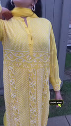 Pure chikankari moti hand embroidered 3 piece suit set