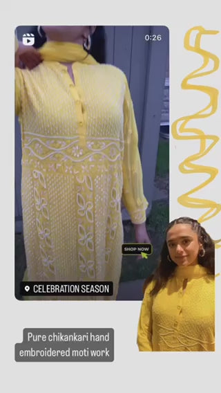 Pure chikankari moti hand embroidered 3 piece suit set