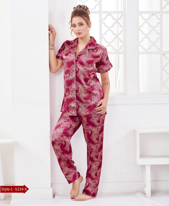 Two - piece silky satin pajama set