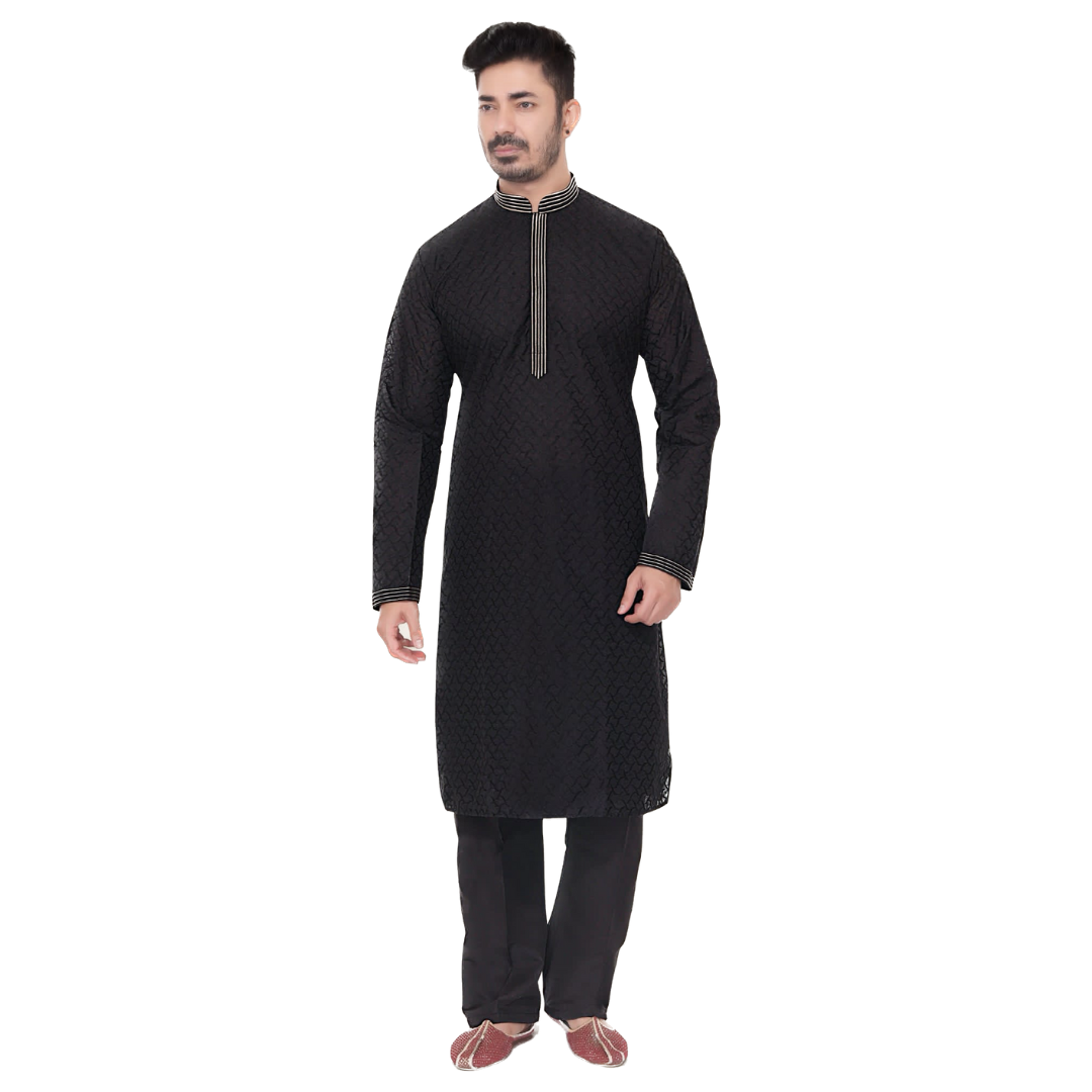 Chikankari kurta mens with neck detailing