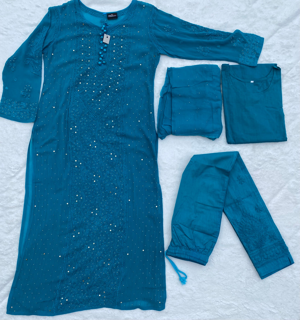 Pure chikankari with mukaish 4 piece set