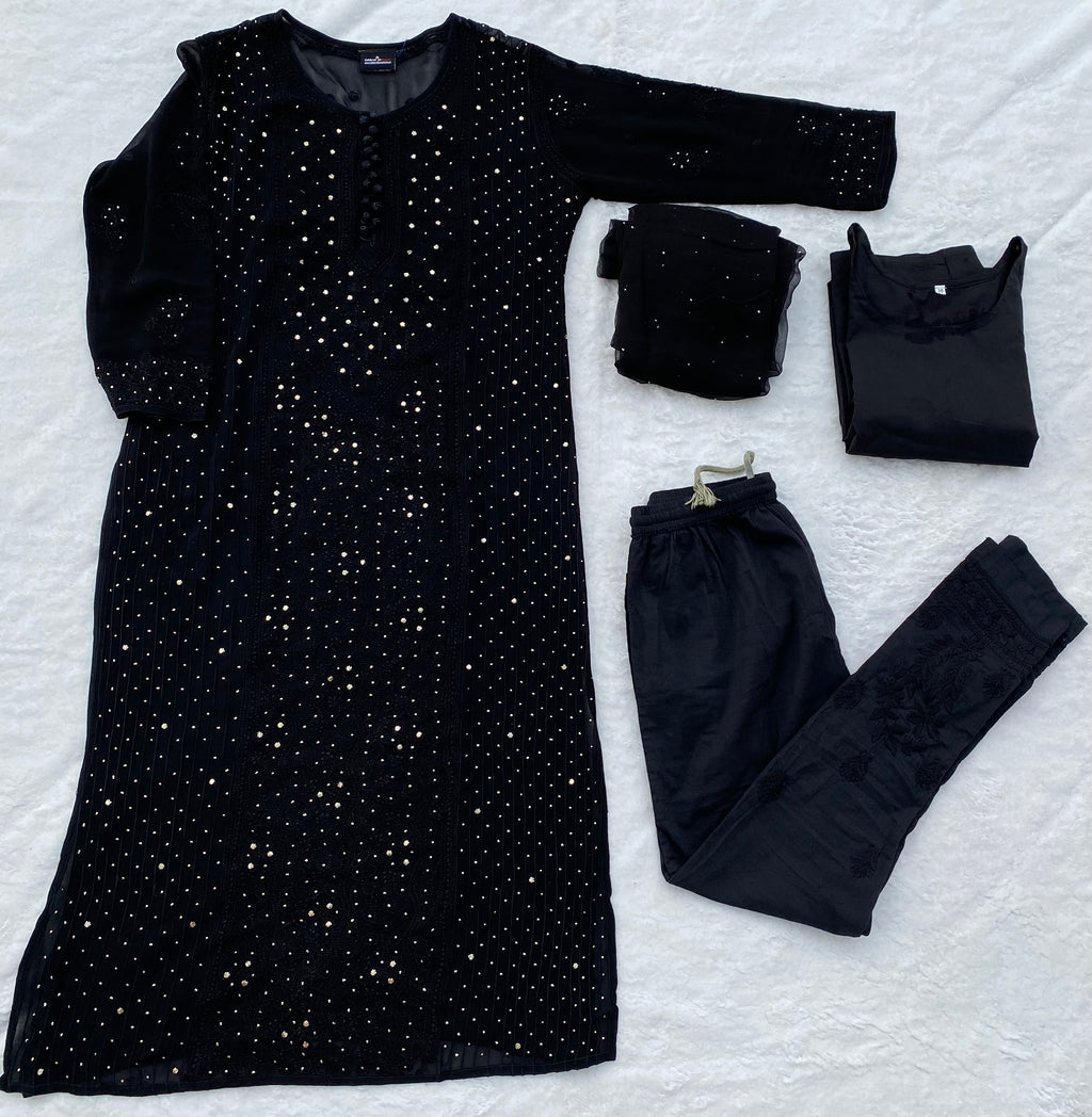 Pure chikankari with mukaish 4 piece set